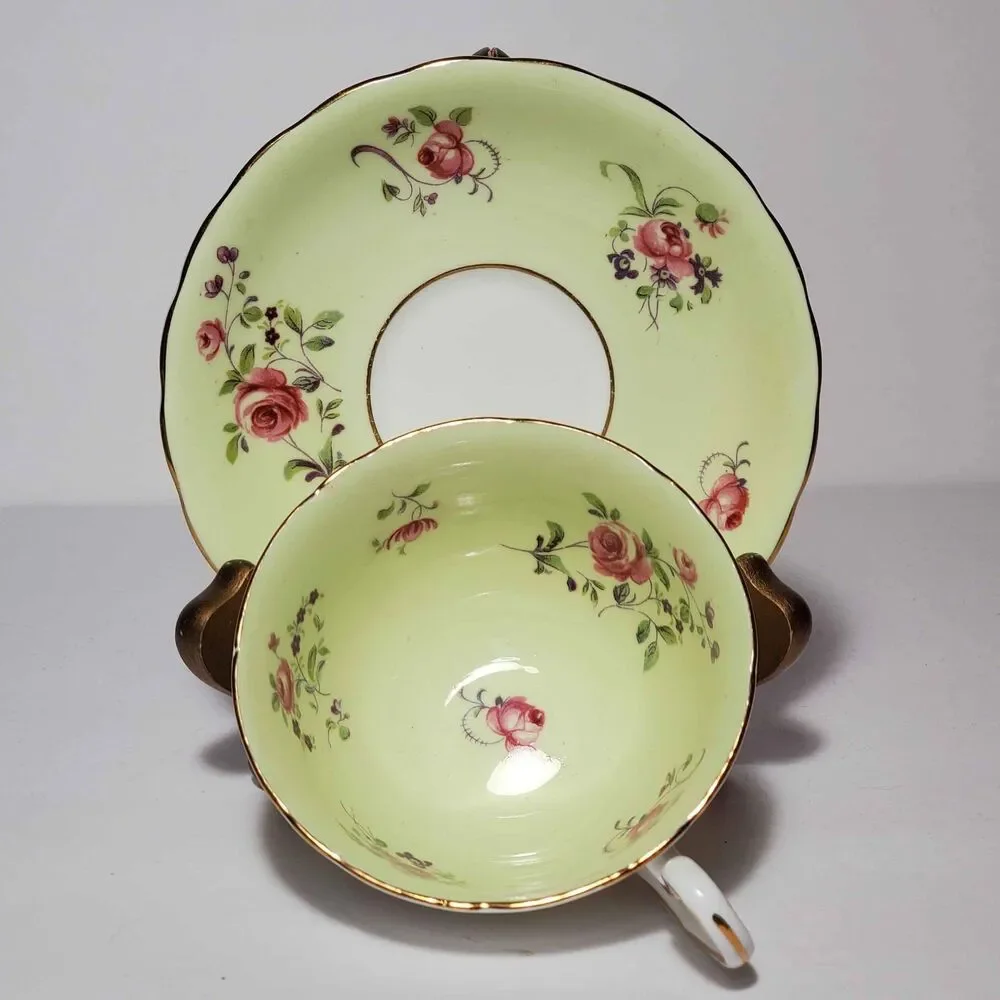 Victoria C&E Teacup and Saucer Pink Flowers Vintage